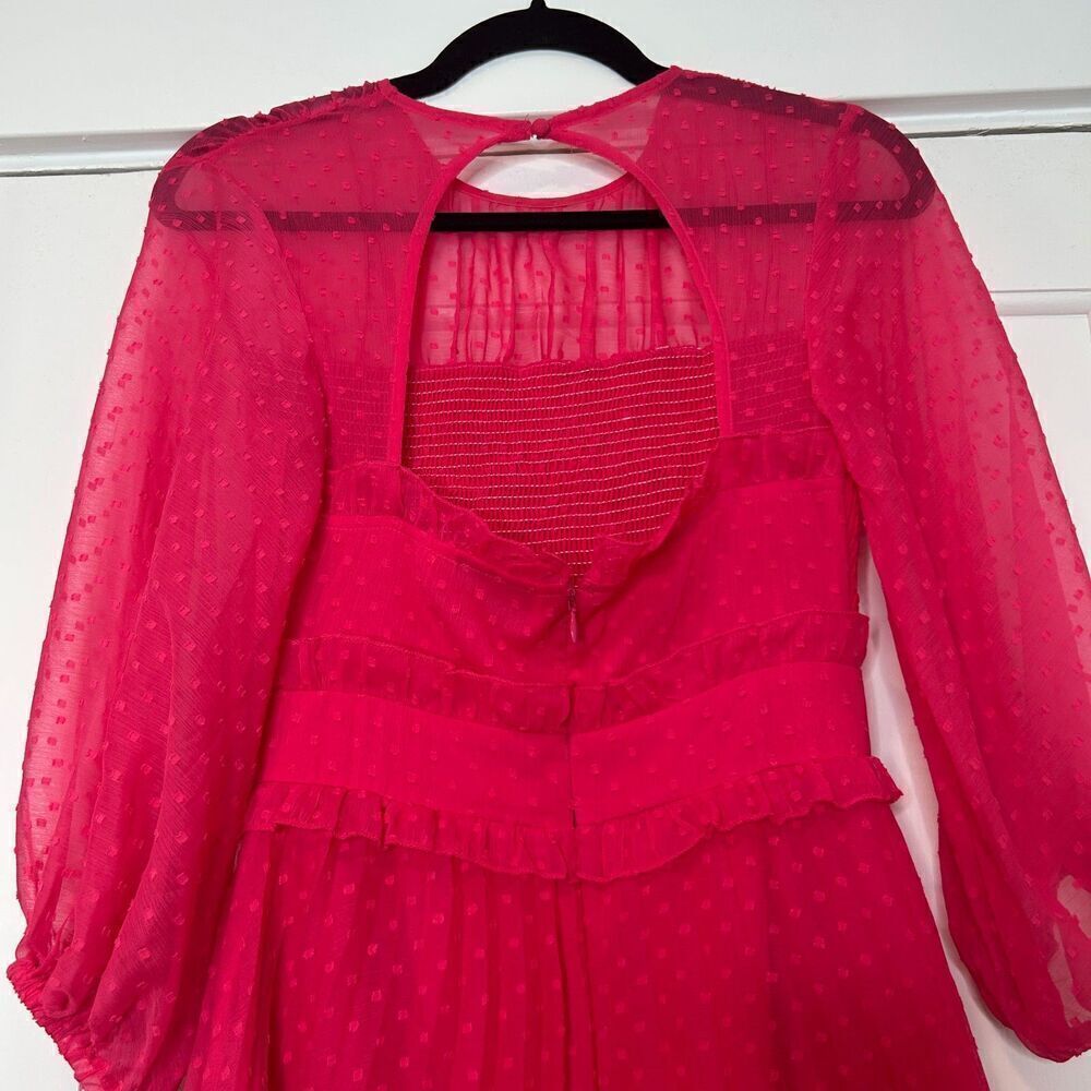 ASOS DESIGN Textured Pleated Shirred Midi Dress Hot Pink size 0 Smocked - Picture 7 of 11